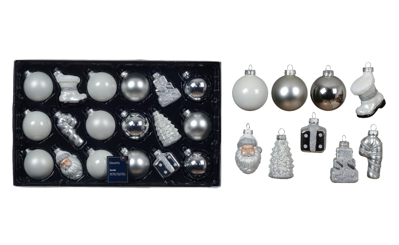 Cutie cu 18 globuri asortate White Christmas, 4.3x3.8x6.3 cm, Decoris, sticla, alb - imagine 4